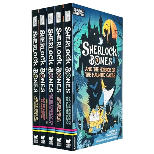 Adventures of Sherlock Bones 5 Books Collection Set (Horror of the Haunted Castle, Mystery of the Vanishing Magician, Mischief in Manhattan, Curse of the Pharaoh’s Mask & Case of the Crown Jewels)