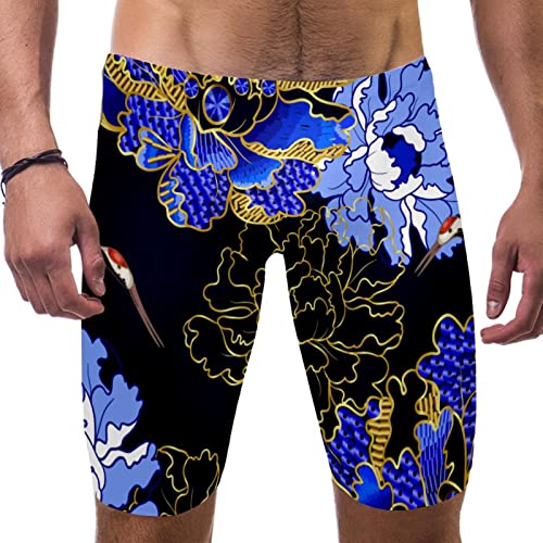 Bañadores cortos de natación para hombre con estampado vintage de flores y grúas
