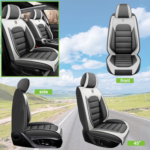 Image of Seat Covers for Subaru Outback 2006-2024,2PCS Nappa Leather Car Seat Covers,Waterproof Seat Protectors Auto Seat Covers,Breathable Nonslip Interior Cover Seats for Cars(White and Gray)