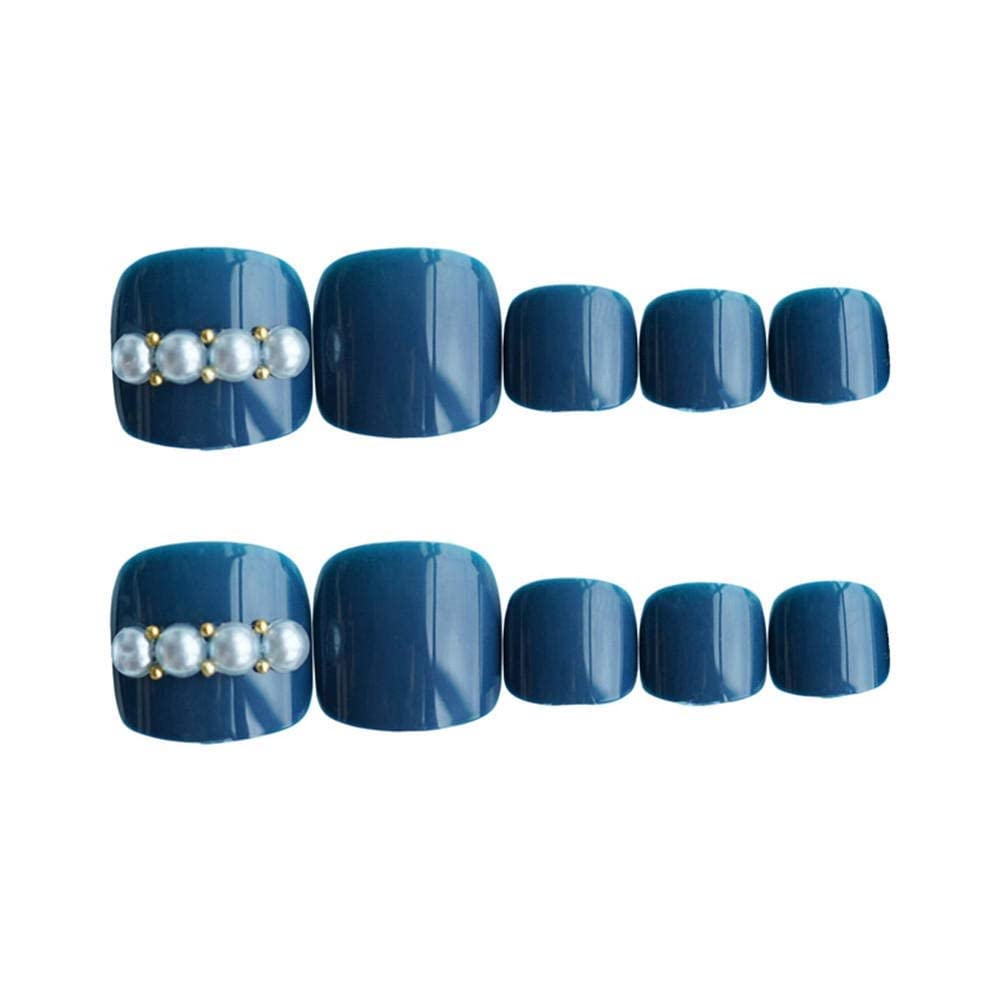 Premere sulle unghie Unghie finte Unghia del piede Perla blu 24 pezzi Unghie finte acriliche corte Copertura completa Unghie finte Unghie acriliche carine Premere sulle unghie per donne e ragazze