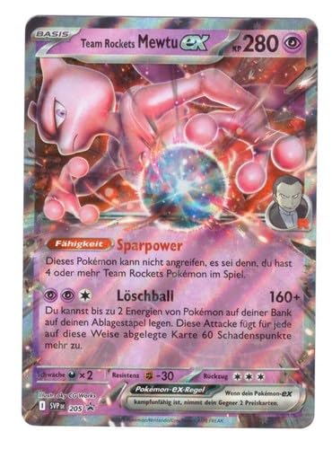 BB-Toy-Trades kompatibel für Pokemon Team Rockets Mewtu ex SVP205 Karmesin & Purpur Ewige Rivalen Black Star Promo Karte - DEUTSCH - Einzelkarte Fullart Holo + Toploader