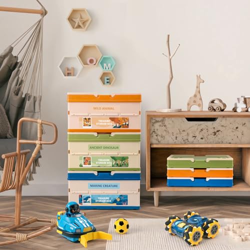 FRUSE Aufbewahrungsbox Kinder, 3er Set, Spielzeug Aufbewahrung, Faltbar Spielzeugkiste mit Deckel und Griff, Spielzeugkiste für Kinderzimmer, Spielzimmer, Schlafzimmer, Wohnzimmer