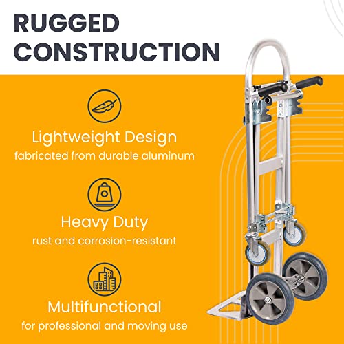 Junior Heavy Duty Convertible Hand Truck with Double Grip Handles-Aluminum Dolly Cart for Moving- 1,000 LB Capacity-Converts from Hand Truck to Platform Push Cart-52 Lx41 Wx44 H (Assembled)