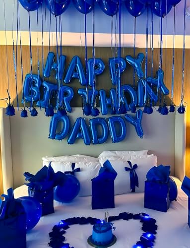 Image of Blue Happy Birthday Balloon Banner, 16 Inch Blue Happy Birthday Foil Balloons, Classic Letter Balloons Sign for Men and Boys, HBD Party Decorations, Photo Backdrop Supplies