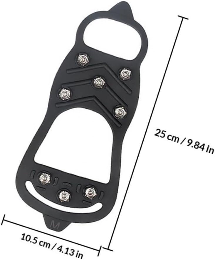 Unisex Snow Shoe Covers with Ice Traction Cleats, Black Anti-Skid Crampon Shoe Grippers for Winter Hiking and Outdoor Walking, Size M