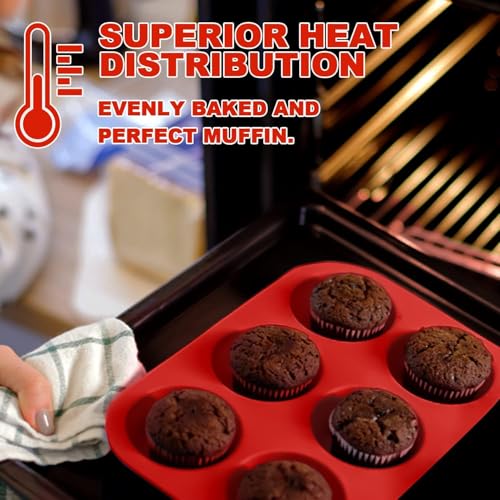 Image of PureBake Muffin Mould for Baking, Silicone Tray for Large Cupcakes & Muffins, 6 Cavity Round, Food Grade, Flexible, Oven & Freezer Safe, Pack of 1, Random Color