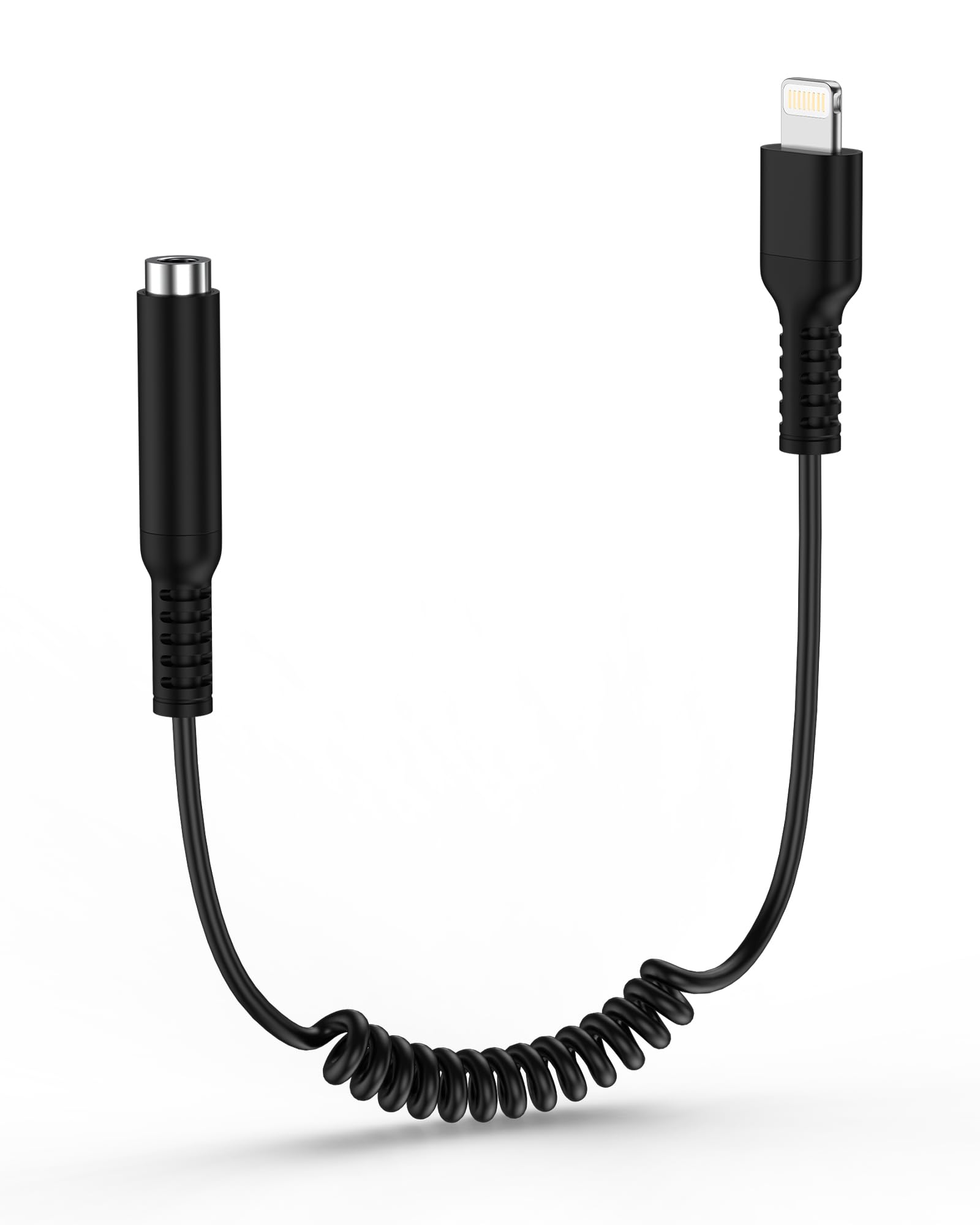 Lightning to 3.5mm Audio Aux Jack Adapter, [MFI Certified]Coiled iPhone Headphone/Earphone Adapter Auxiliary Cord Converter Apple Dongle Compatible