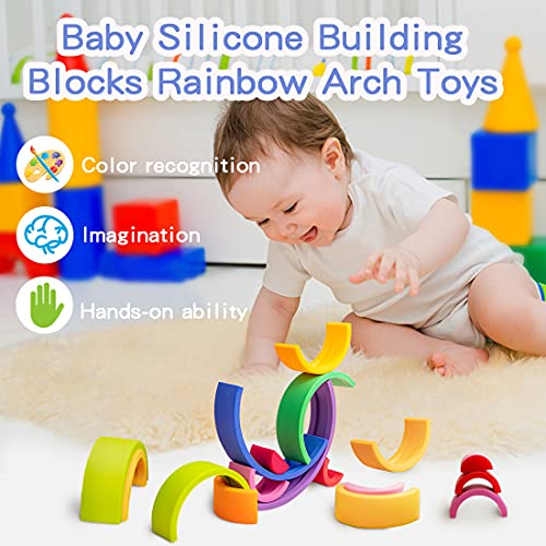 Rainbow Stacking Toy 10 Layer Arch Shape Silicone Nesting Puzzle Blocks Baby Stacking Toy Montessori Baby Toy For Kids 0-3 Years Old Teether Gifts For Toddlers (Colorful Rainbow) #TOP4