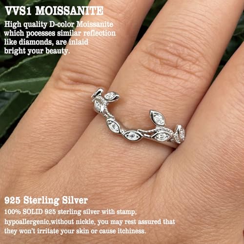 Newshe Jewellery Leaf Moissanite Wedding Bands for Women 925 Sterling Silver Curved Eternity Band Rings Bridal Engagement Round Size 5-103