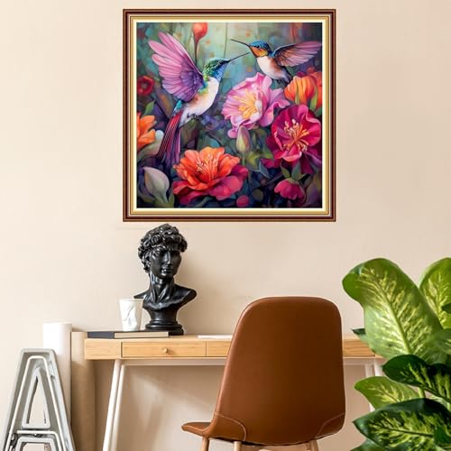 Image of Fanxvivy Stamped Counted Cross Stitch Kits for Adults Printed Cross-Stitch Patterns 11CT Stamped or Counted Cross Stitching Embroidery Kit Needlepoint Kits-Hummingbird Flowers 18x18 inch