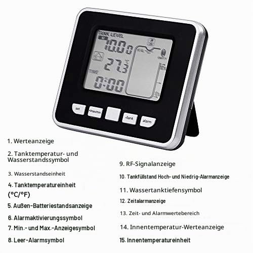 LiebeWH Ultraschall Füllstandsensor, Flüssigkeitsstandsensor mit Alarm, Ultraschall Wassertank Flüssigkeits Tiefenmesser Sensor mit Temperaturanzeige