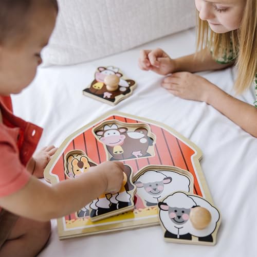 Melissa & Doug Barnyard Animals Jumbo Knob Puzzle, Wooden Peg Puzzle for Toddlers, Educational Toy for Shape Recognition and Fine Motor Skills, Ages 1+ - image 7