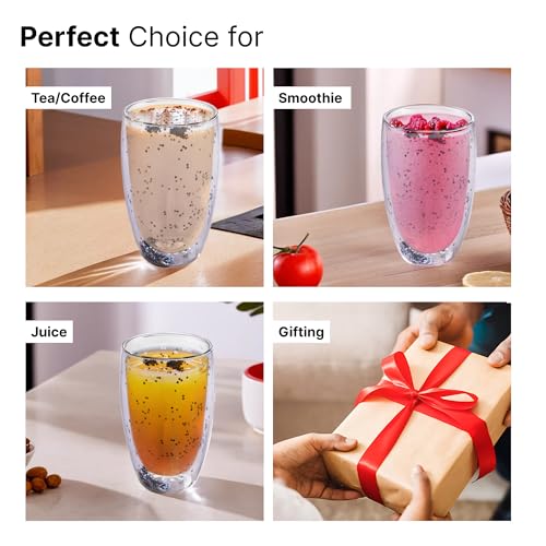 Image of The Better Home Zest Insulated Borosilicate Glass Mugs Set of 2 (450 ml Each) | Double Walled Transparent Coffee & Tea Cups | Gift Mugs | Durable Double Glass Design
