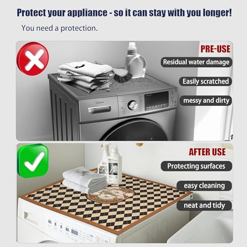 Image of Anti-Slip Washer or Dryer Top Mat Covers,Washing Machine Top Protector Dust-Proof Cover,Washer or Dryer Top Protector Covers for Home Laundry Room Kitchen (BROWN)