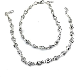 digital dress room Digital Women's Traditional Jewellery Silver Plated Anklets Fashion Designer Indian Style Alloy Metal Fancy German Antique Oxidised Silver Beaded Fish Anklet Payal/Pazeb Pair Foot Jewelry for Girls-picture-12