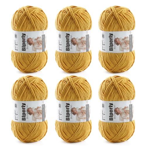 Image of Skinny Chenille Yarn for Crocheting and Knitting, 6 Pack of 50g /158yds - 948yd Total, Soft Fluffy Yarn for Crochet Amigurum & Baby Blankets, Thin Chenille #2 Plush Crochet Yarn (6, Turmeric)