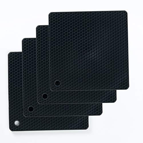 Joyhalo Silicone Trivet Mats Pot Holder Hot Pads Plate Holder Heat Resistant Non-Slip Gripper Pad Garlic Peeler Drying Mat Coasters Black