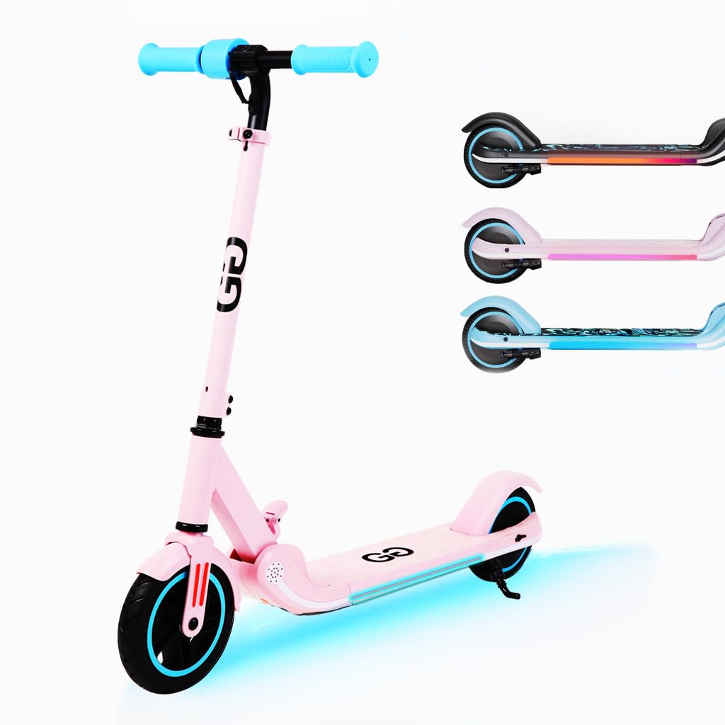 Gift Gadgets X1 Kids Children's Electric Scooter | 150W Motor, LED Rainbow Lights, Foldable & Adjustable Handlebar | Scooter for Kids Ages 6-12 | Up to 9.9 MPH, Safe Ride, Bluetooth (Princess Pink)