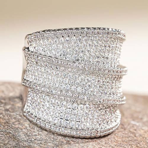 Gorgeous Sparkling Tiny Cubic Zirconia Wide Ring for Women Anniversary Party Jewelry3