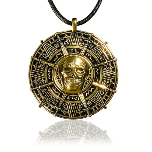 EDERUMI Pirate Coin Necklace Double-Sided Antique Brass Pirate Accessories Skull Necklace for Men Women and Kids Halloween Costume Accessories for Pirate Party Cosplay Halloween Dress Up Party Favors