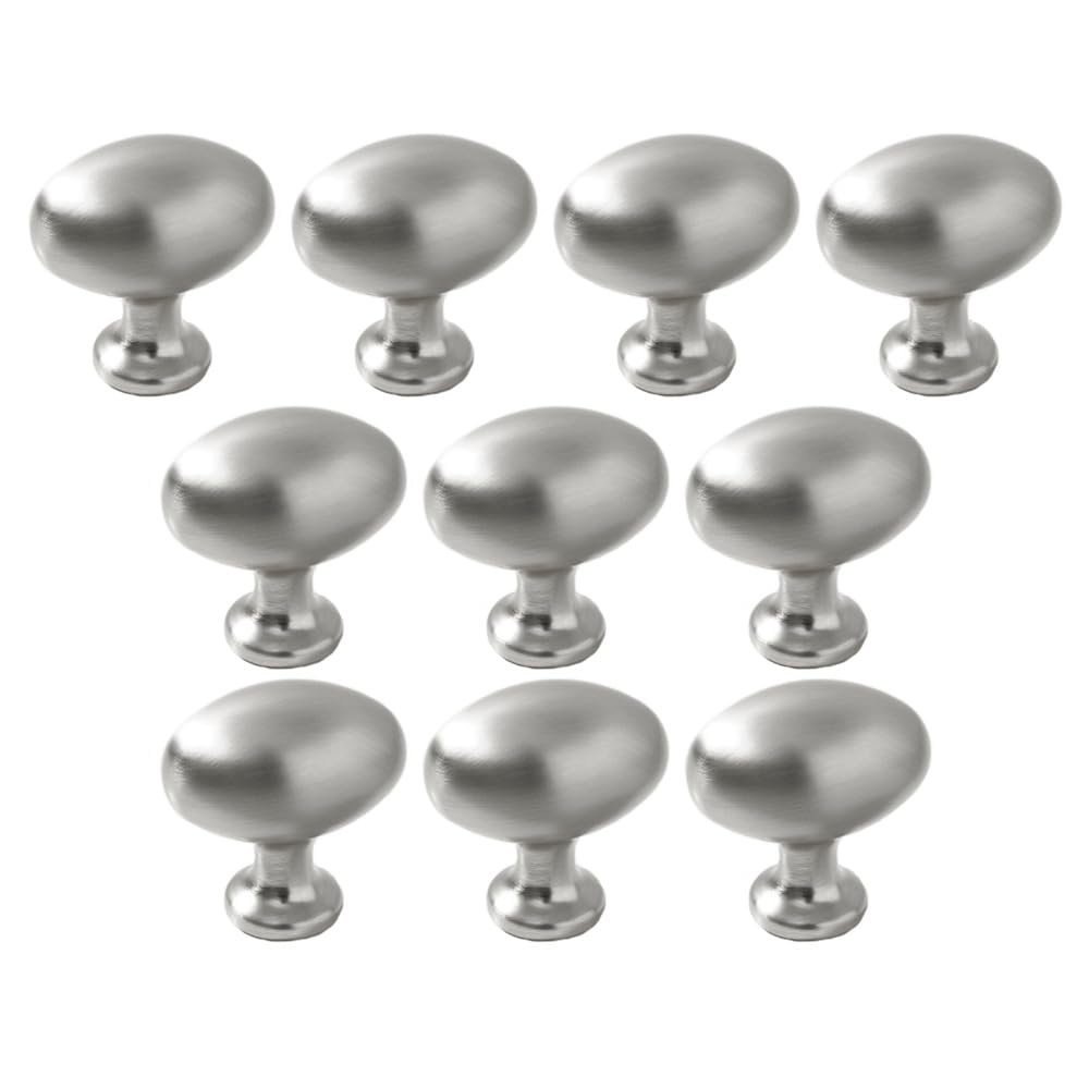 6 Pack Silver Cabinet Knobs 1.3" Brushed Silver Egg Drawer Knobs Zinc Alloy Single Hole Pulls for Dresser 33mm Oval Cupboard Handles for Kitchen Wardrobe Cabinet Bathroom Hardware (10, Brushed Silver)