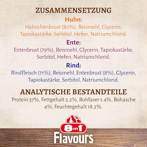 8in1 Flavours Crunchy Rolls Hunde-Snacks - knusprige Leckerlis für Hunde mit Hähnchenbrust, Entenbrust oder Rindfleisch, 85 g Beutel
