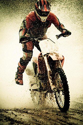Laminated Dirt Bike Rider Splashing Water Photo Art Print Poster Dry Erase Wall Art 24x36