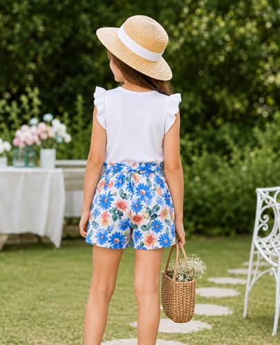 Image of Girls Summer Outfits Cute Sleeveless Top High Waisted Short Sets with Pockets Teen Girl Clothes Size 6-14 T