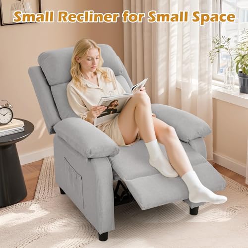Image of Recliner Chair, Living Room Chairs for Adults, Padded Deep Seat Reading Chair with Side Pockets, Small Recliners for Small Spaces, Lounge Chair for Living Room, Bedroom, and RV (Linen)