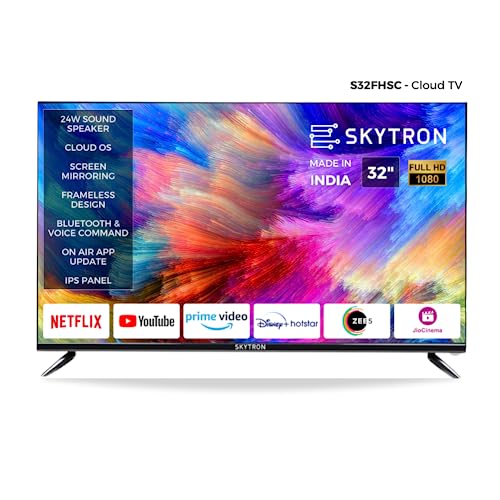 Image of Skytron 80cm (32 Inches) FHD Smart LED TV (Cloud OS- 2022 Model) (Black) 24W Thunder Speaker Soundbar Cloud OS Wall Mounted TV with Bluetooth & Voice Remote