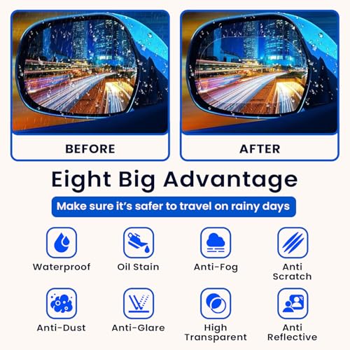 Image of KINGSWAY Car Mirror Protective Film - Universal Use Rainproof Anti Fog Film, Waterproof Clear Nano Coating Film for Rear View Mirrors and Side Windows (2 Oval + 2 Rectangular)