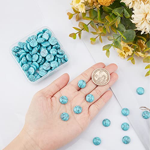 SUNNYCLUE 1 Box 100Pcs Gemstone Cabochons Round Stone Flatback 12mm Flat Back Synthetic Turquoise Cabochon No Hole Beads Half Round Cabochons for jewellery Making DIY Finger Rings Earrings Craft Adult - Image 3