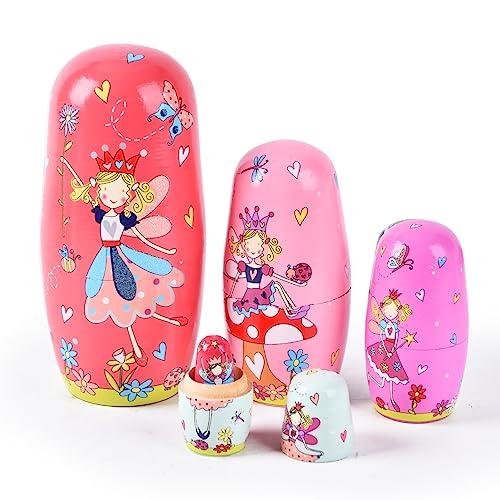 TAILERRI Nesting Dolls, Nesting Easter Eggs Toys, Wooden Handmade Matryoshka Dolls for Kids Birthday or Home Decoration (Fairy)