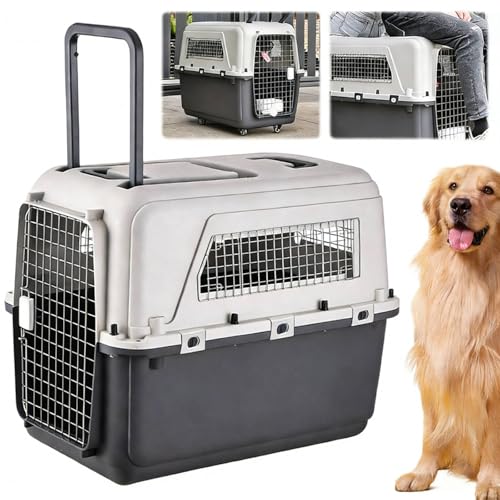 Large Travel Dog Crate Airline Approved Hard-Sided Pet Kennel with Removable Wheels for Large Dogs Car SUV Truck Travel and Home (33.1 L x 21.6 W x 25.2 H)