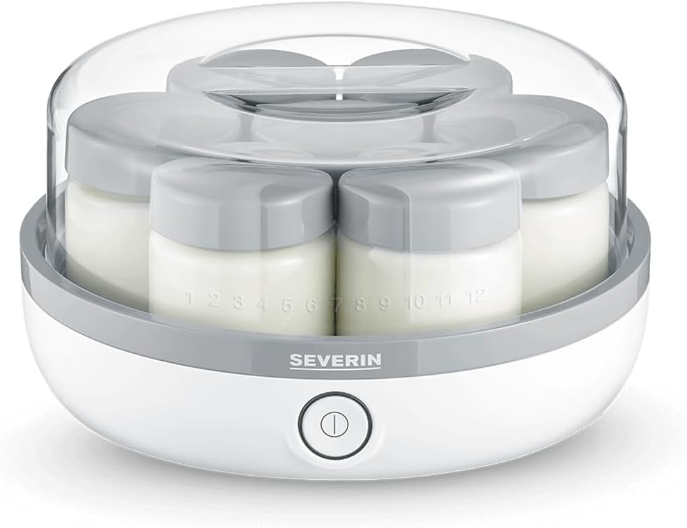 SEVERIN Yoghurt Maker, Yoghurt Machine with Time Display for Making Homemade and Vegan Yogurt, Contains 7 Yoghurt Jars with Glass Lid, BPA-Free, JG 3518