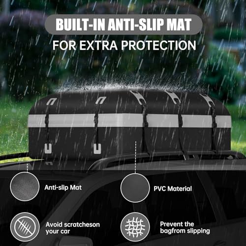 Image of Car Rooftop Cargo Carrier Bag, 30 Cubic Feet Waterproof Soft-Shell Car Roof Bag for All Vehicle with /Without Rack, Include Anti-Slip Mat, Reinforced Straps, Door Hooks Luggage Lock (Grey)