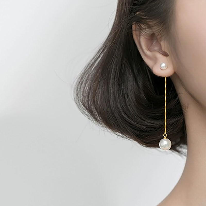 SLUYNZ Sterling Silver Pearls Dangle Earrings Chain for Women Teen Girls Pearls Wedding Drop Earrings for Brides Long Tassel3