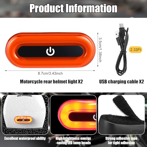 Image of Tujoe 2 Set Motorcycle Bike LED Red Rear Helmet Light Rechargeable Bicycle Safety Warning Helmet Tail Lights with USB Chargeable Cable, Safety Warning Night Lamp for Night Riding
