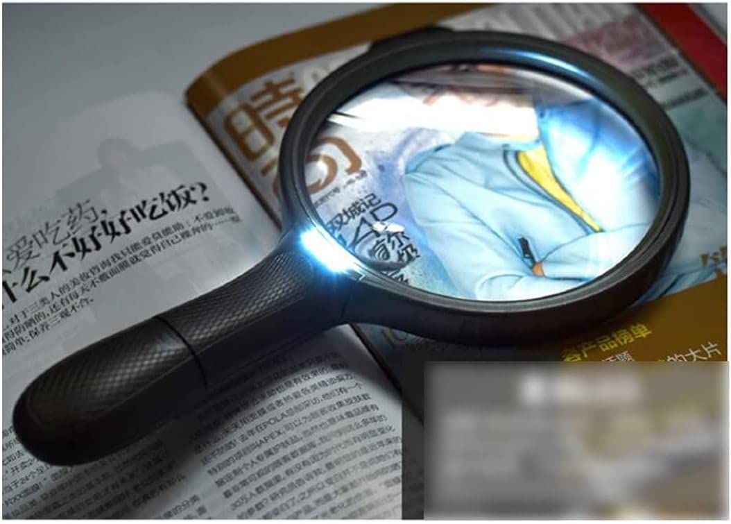 Lupa de Mano con Aumento de 20X/60X con 4 Luces LED, Lupa iluminada de 150 mm para Lectura, Ideal para Personas Mayores, para Leer Monedas, Sellos, mapas e inspecciones. Lentes neg