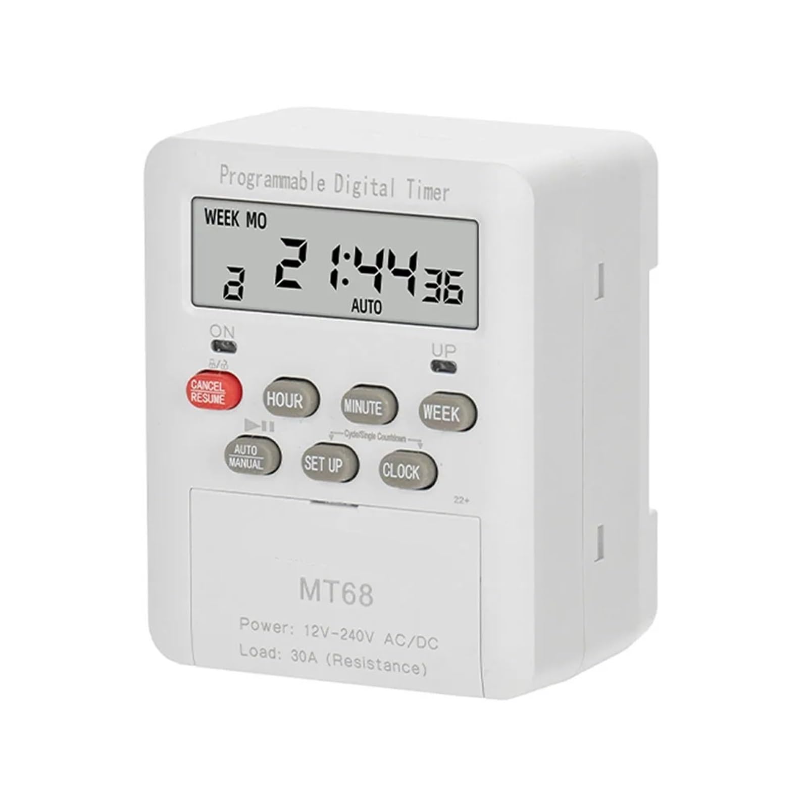 Temporizador Digital MT68 de 30 A, 100-240 V CA, Programador de relé programable con batería Recargable integrada y riel DIN.