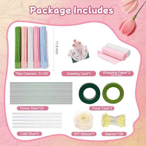 Qiorgar 680 PCS Pipe Cleaner Flower Crafts Kit – 5 Colors Bulk Pipe Cleaners for DIY Pink Flowers, All in One Chenille Stems Art and Craft Supplies for Gift by Qiorgar - Used condition - Image 7