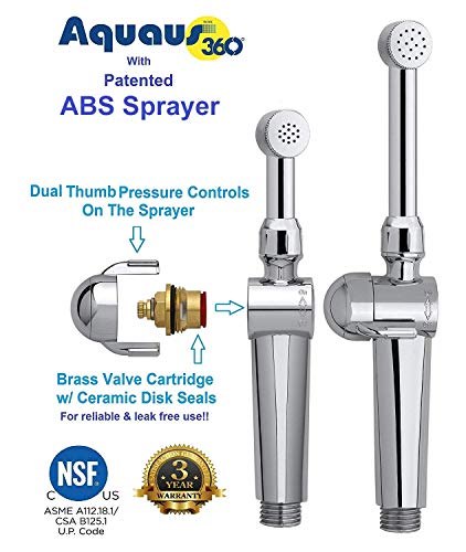 Aquaus 360 Bidet"SPRAY WAND ONLY" | NSF Certified - 3 Year Warranty - American Made -Dual Thumb Pressure Controls - Ceramic Disk Seals - ABS Body - Brass Valve Core - Includes 5'' inch Extension