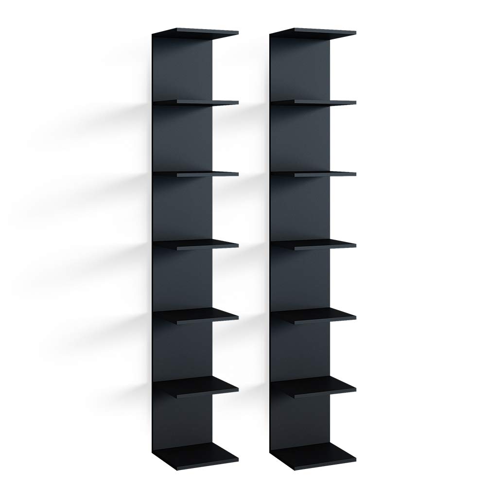Vicco Libreria da parete Paolo, Nero, 30 x 190 cm aperto, montabile per riporre libri e decorazioni