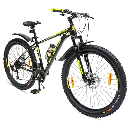 Image of KROSS Trekker 27.5T Unisex Matt Black Multispeed (Shimano 21-Speed) MTB | Steel Frame with Dual Disc Brakes and Front Suspension Fork | Ideal for 15+ Years