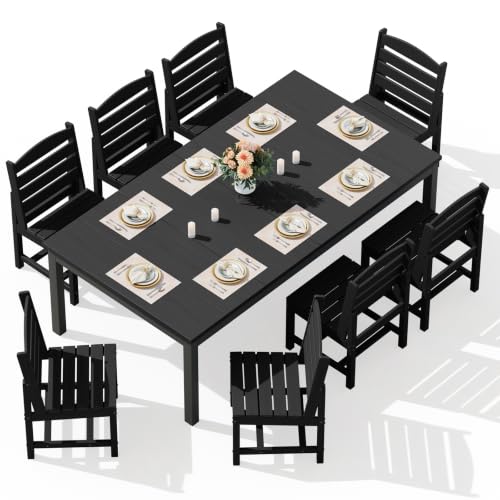 Image of SERWALL Outdoor Dining Set, 9 Piece HDPE Armless Dining Set, Black