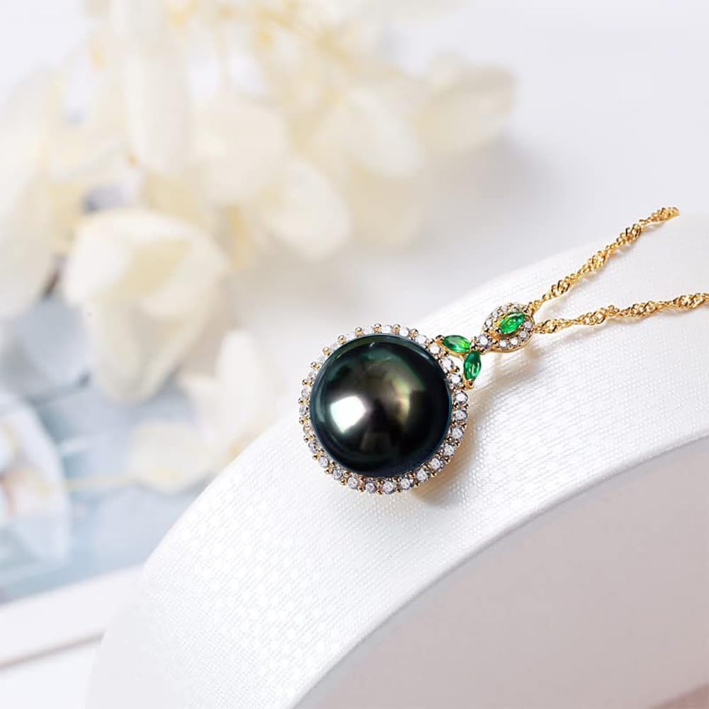 Gifts for Women- Tahitian-Black-Pearl-Necklace for Women, 12-13mm Real South Sea Pearls Pendant Sterling Silver Plated 18K Gold With Urquoise- Christmas Mothers Day Valentine's Day...