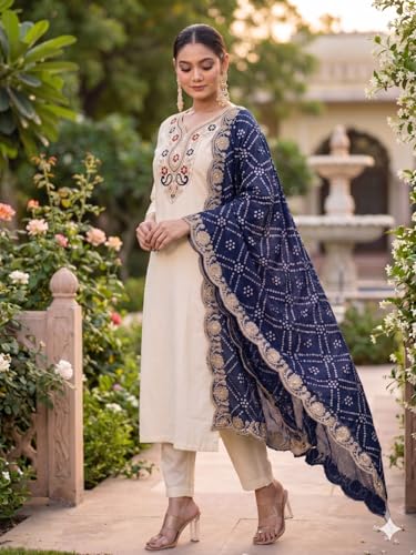 Image of Elegant Ethnic Kurta Set with Heavy Bandhani Embroidered Dupatta Festive & Occasion Ensemble for Women