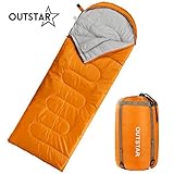 OUTSTAR Lightweight Waterproof Envelope Sleeping Bag with Compression Sack for Kids,Boys, Girls, Teens & Adults. Indoor &Outdoor Camping, Travelling, Hiking & Backpacking.Orange