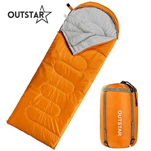 OUTSTAR Lightweight Waterproof Envelope Sleeping Bag with Compression Sack for Kids,Boys, Girls, Teens & Adults. Indoor &Outdoor Camping, Travelling, Hiking & Backpacking.Orange