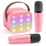 YLL Mini Karaoke Machine for Kids Adults, Portable Bluetooth Speaker with 2 Wireless Microphones, Most Popular Toys Birthday Gifts for Girls 4, 5, 6, 7, 8, 9, 10, 11, 12+ Years Old Toddler Teens（Rose）